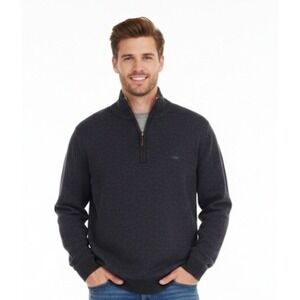 Tommy Bahama Sweater Mens Large Black Gray Quarter Zip Pullover Mock Neck Raglan